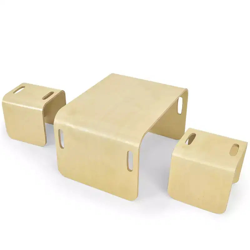 Costway Ensemble table et 2 chaises en bois pour enfants, mobilier polyvalent pour la maison, naturel/gris