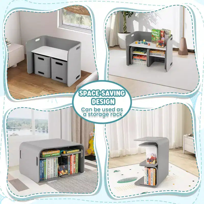 Costway Ensemble table et 2 chaises en bois pour enfants, mobilier polyvalent pour la maison, naturel/gris