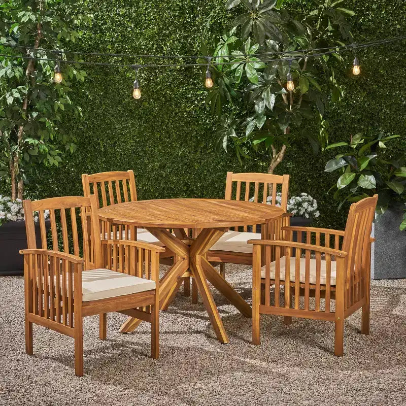 Christopher Knight Home Valence Ensemble de salle à manger d'extérieur 5 pièces en bois d'acacia avec coussins résistants à l'eau