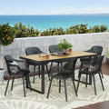 Christopher Knight Home Requeta Outdoor Acacia Wood and Resin 7 Piece Dining Set with 70.25 Dining Table, Black/Teak