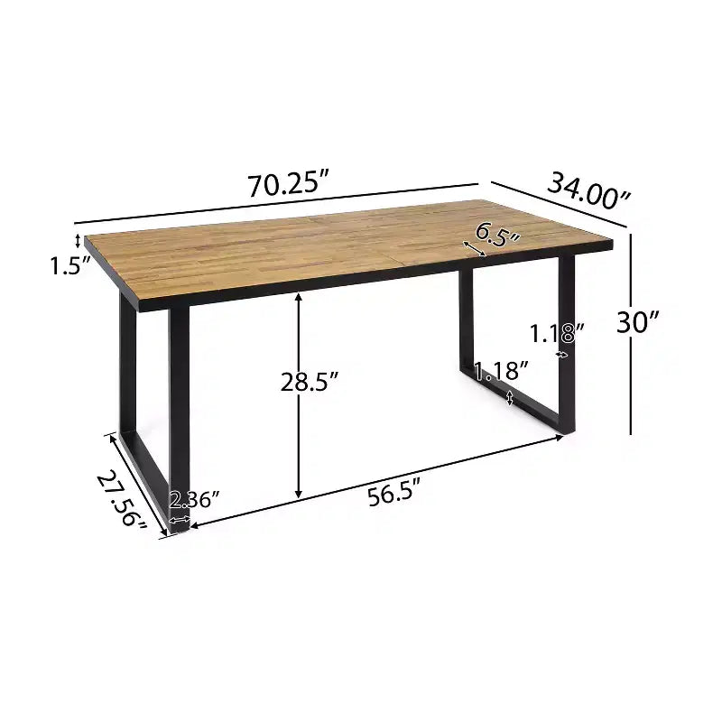 Ensemble de salle à manger d'extérieur 7 pièces Christopher Knight Home Requeta en bois d'acacia et résine avec table à manger de 70,25 po, Noir/Teck