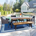 Christopher Knight Home Boland Outdoor Wicker and Acacia Wood 6 Piece Dining Set with Bench, Teak/Multibrown