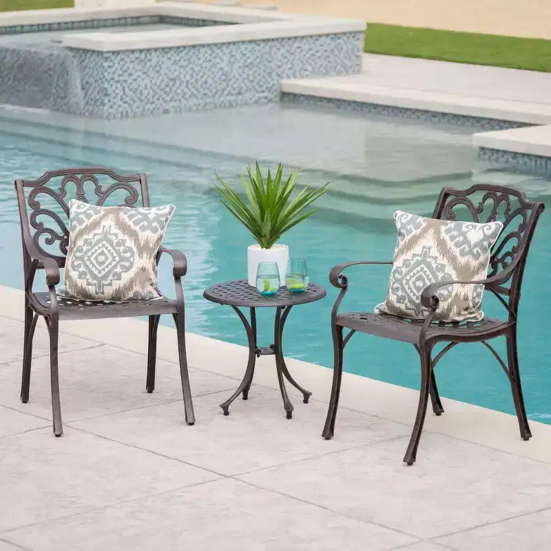 Christopher Knight Home Lola Outdoor Aluminum 3 Piece Chat Set, Bronze