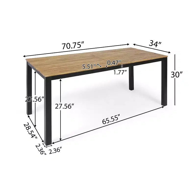 GDFStudio Miramar – Ensemble de salle à manger d'extérieur 7 pièces en résine de polypropylène et bois d'acacia avec table de 70 po, noir et teck