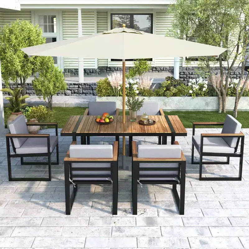 Whisen Ensemble de salle à manger d'extérieur 7 pièces Table et chaises de patio avec coussins amovibles