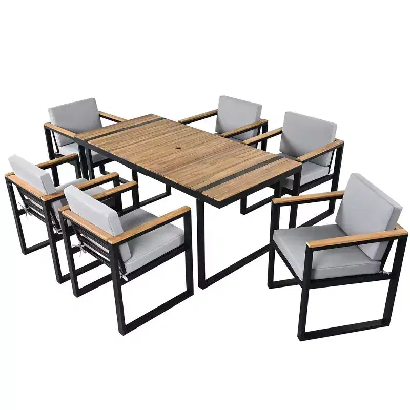 Whisen Ensemble de salle à manger d'extérieur 7 pièces Table et chaises de patio avec coussins amovibles