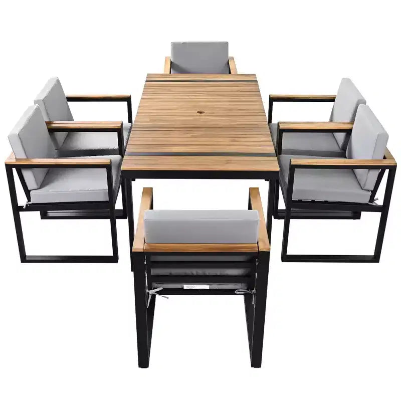Whisen Ensemble de salle à manger d'extérieur 7 pièces Table et chaises de patio avec coussins amovibles
