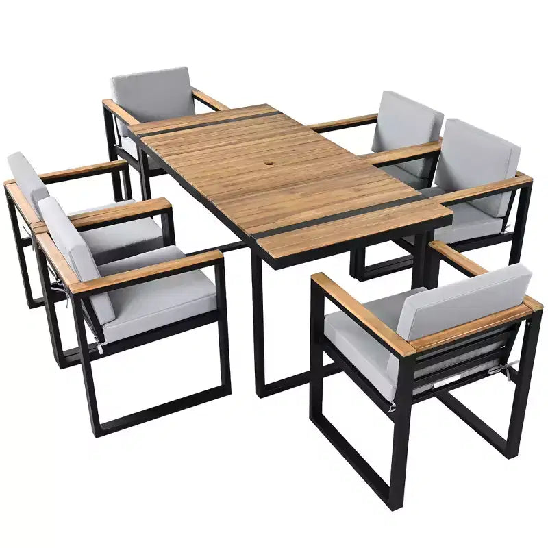 Whisen Ensemble de salle à manger d'extérieur 7 pièces Table et chaises de patio avec coussins amovibles