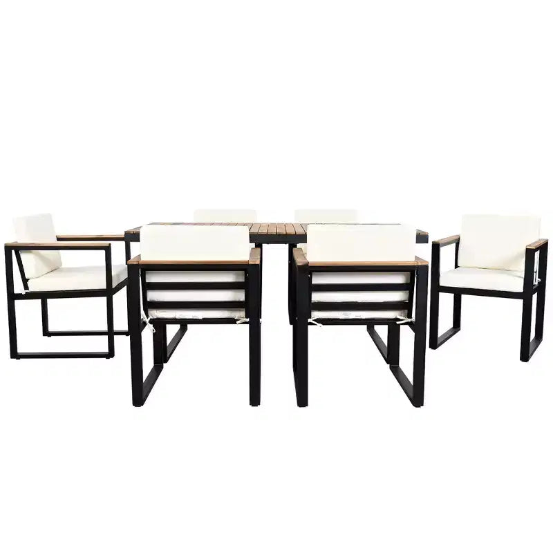 Whisen Ensemble de salle à manger d'extérieur 7 pièces Table et chaises de patio avec coussins amovibles