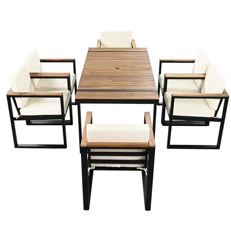 Whisen Ensemble de salle à manger d'extérieur 7 pièces Table et chaises de patio avec coussins amovibles