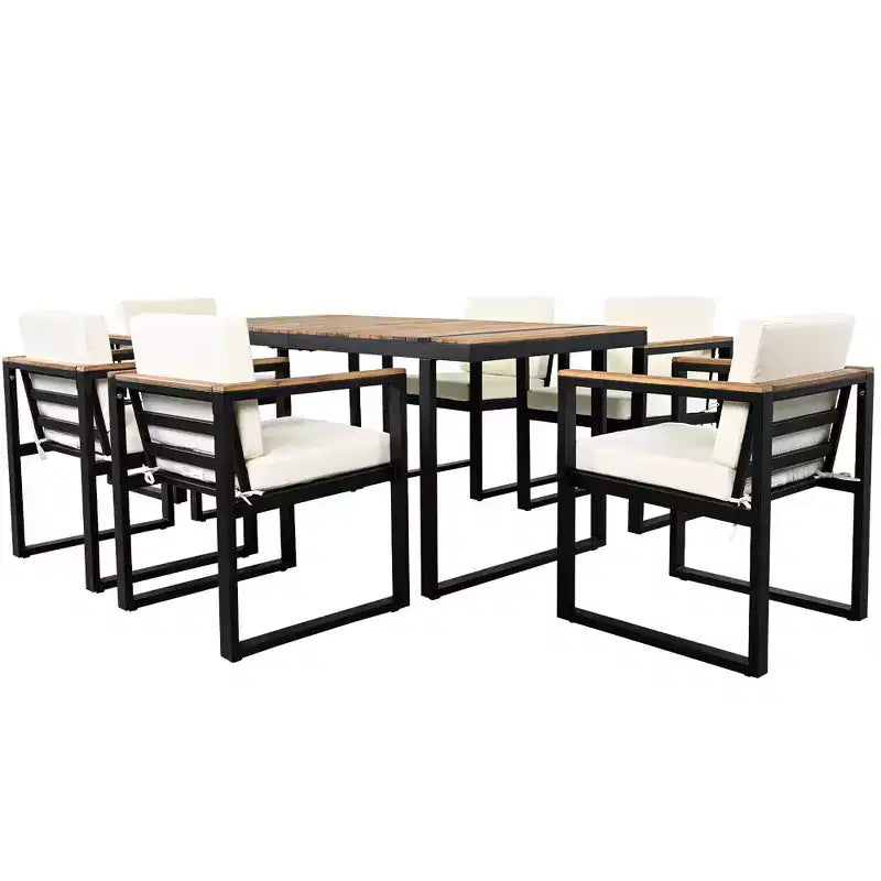 Whisen Ensemble de salle à manger d'extérieur 7 pièces Table et chaises de patio avec coussins amovibles