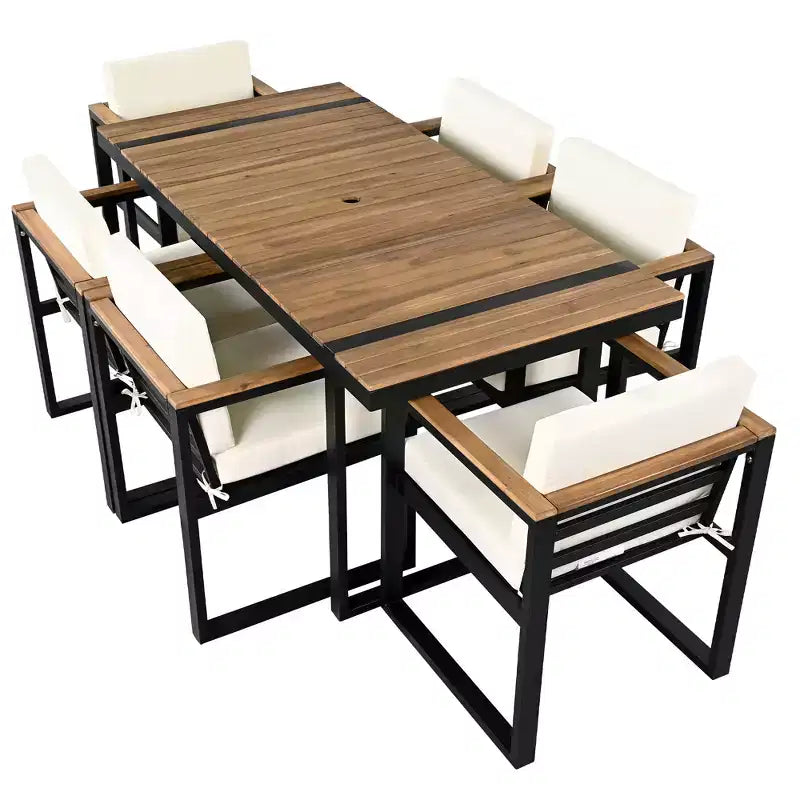 Whisen Ensemble de salle à manger d'extérieur 7 pièces Table et chaises de patio avec coussins amovibles
