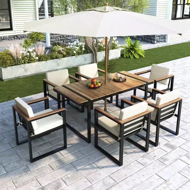 Whisen 7 Pieces Outdoor Dining Set Patio Dining Table and Chair Set with and Removable Cushions