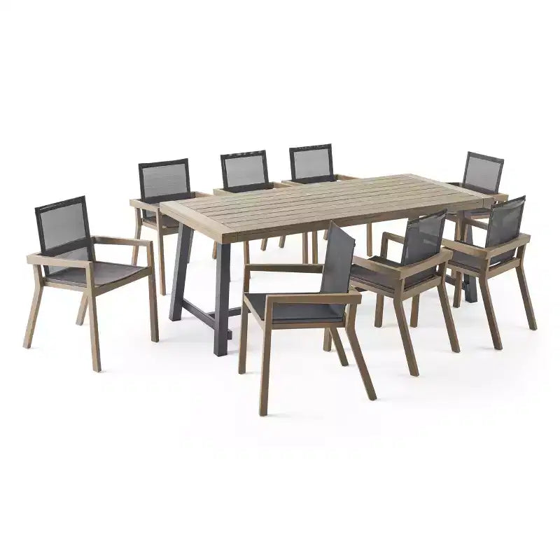 Christopher Knight Home Claude Ensemble repas d'extérieur 9 pièces en maille et bois d'acacia avec table à manger de 79 po