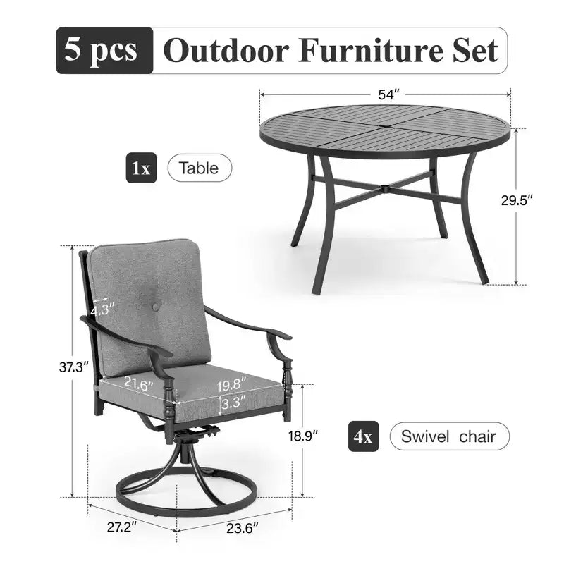 Ensemble de salle à manger d'extérieur Captiva Designs avec table en acier à lattes et chaises en métal avec coussins