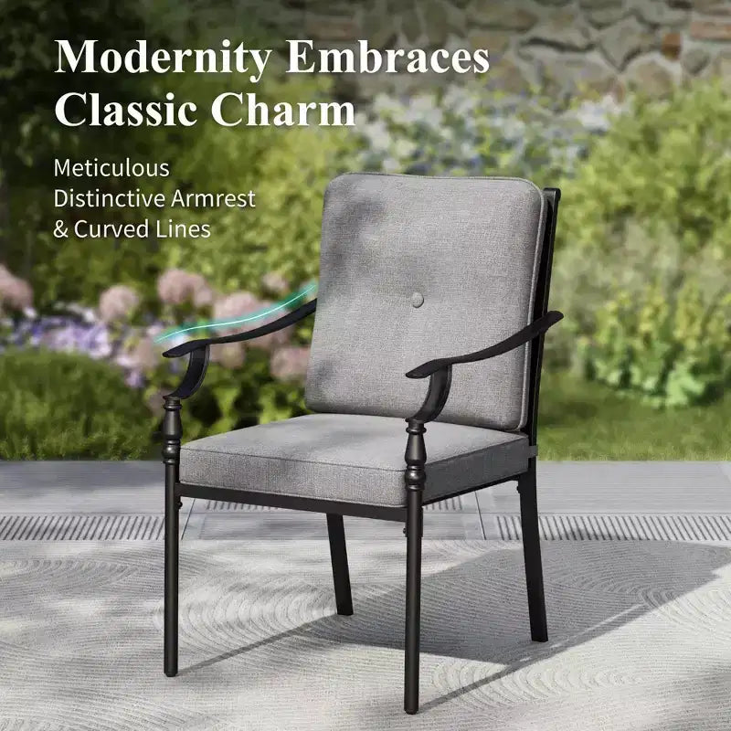 Ensemble de salle à manger d'extérieur Captiva Designs avec table en acier à lattes et chaises en métal avec coussins