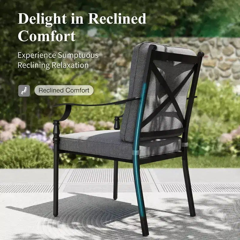 Ensemble de salle à manger d'extérieur Captiva Designs avec table en acier à lattes et chaises en métal avec coussins