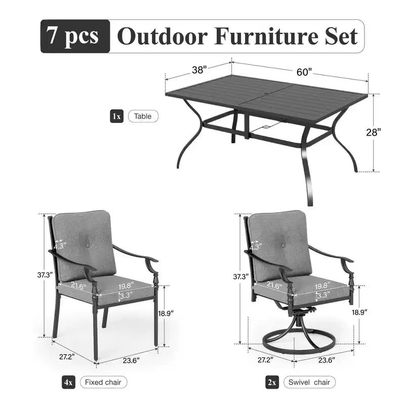 Ensemble de salle à manger d'extérieur Captiva Designs avec table en acier à lattes et chaises en métal avec coussins