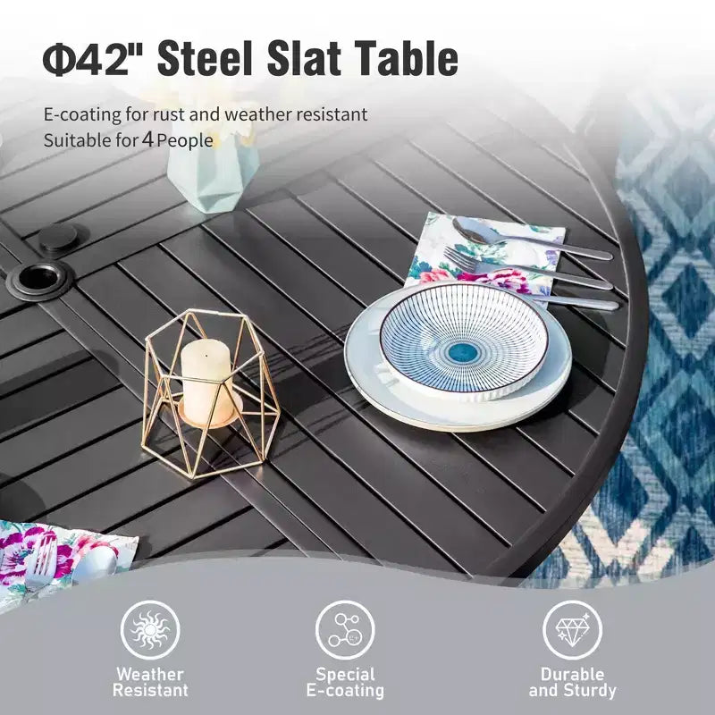 Ensemble de salle à manger d'extérieur Captiva Designs avec table en acier à lattes et chaises en métal avec coussins