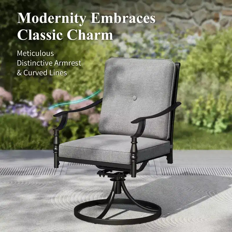 Ensemble de salle à manger d'extérieur Captiva Designs avec table en acier à lattes et chaises en métal avec coussins
