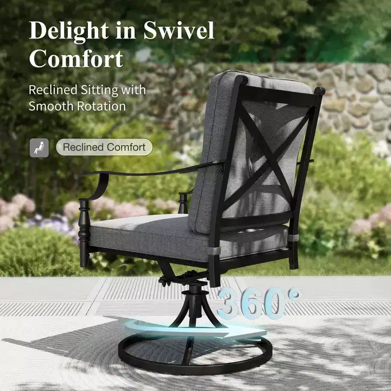 Ensemble de salle à manger d'extérieur Captiva Designs avec table en acier à lattes et chaises en métal avec coussins