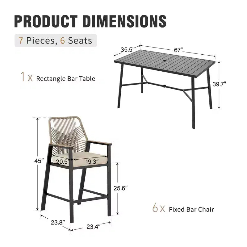 Captiva Designs Ensemble Table et Tabourets de Bar d'Extérieur avec Table de Bar en Acier et Tabourets de Bar en Rotin avec Coussins