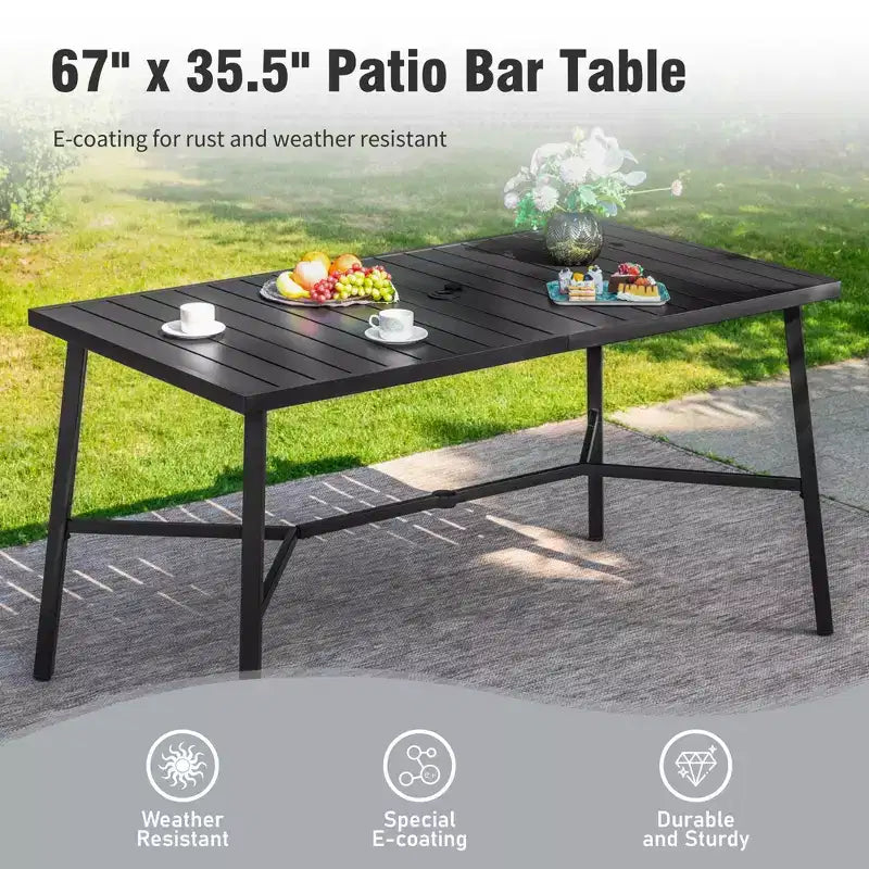 Captiva Designs Ensemble Table et Tabourets de Bar d'Extérieur avec Table de Bar en Acier et Tabourets de Bar en Rotin avec Coussins