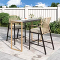 Captiva Designs Outdoor Patio Dining Bar Set with Steel Bar Table & Rattan Bar Stools with Cushions