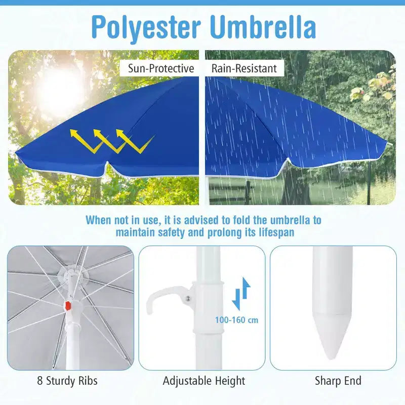 Table de pique-nique pour enfants Costway avec parasol réglable et pliable Bleu/Blanc/Marron