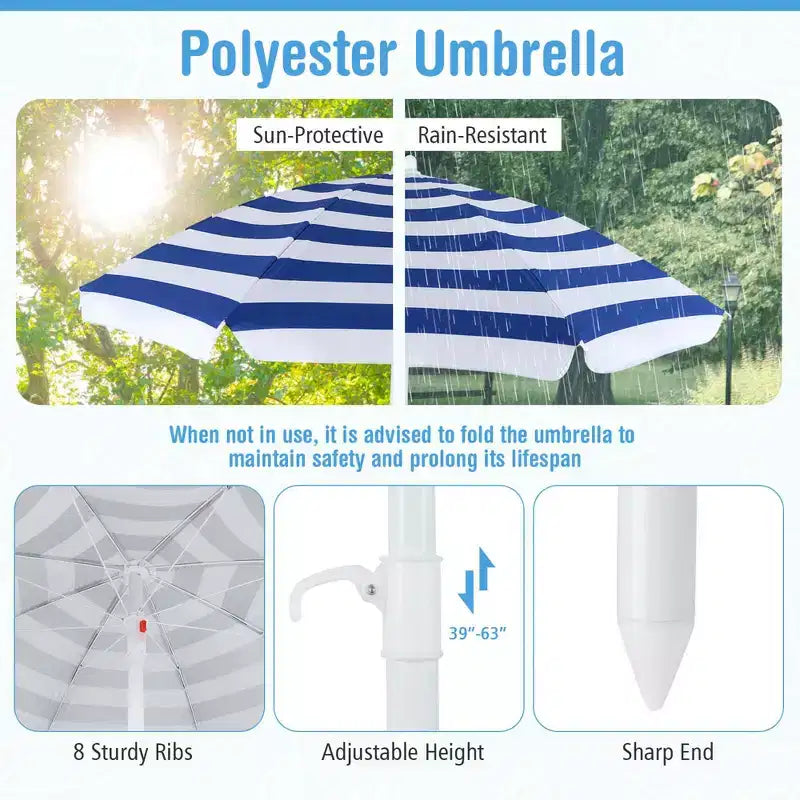 Table de pique-nique pour enfants Costway avec parasol réglable et pliable Bleu/Blanc/Marron