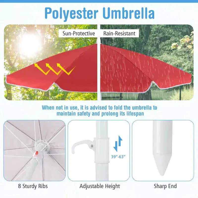 Table de pique-nique pour enfants Costway avec parasol réglable et pliable Bleu/Blanc/Marron