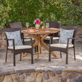 GDFStudio Tara Outdoor Wicker and Acacia Wood 5 Piece Dining Set with Cushions