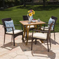 Christopher Knight Home Ferris Outdoor Acacia Wood and Wicker 5 Piece Dining Set with Cushions