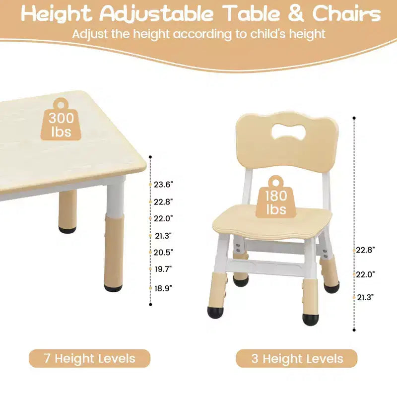 Ensemble Table et 4 Chaises pour Enfants, Ensemble Table et Chaises pour Tout-petits Réglable en Hauteur, Dessus de Table Anti-graffiti, Table Multi-activités pour Enfants pour 4
