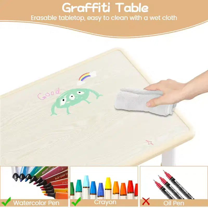 Ensemble Table et 4 Chaises pour Enfants, Ensemble Table et Chaises pour Tout-petits Réglable en Hauteur, Dessus de Table Anti-graffiti, Table Multi-activités pour Enfants pour 4