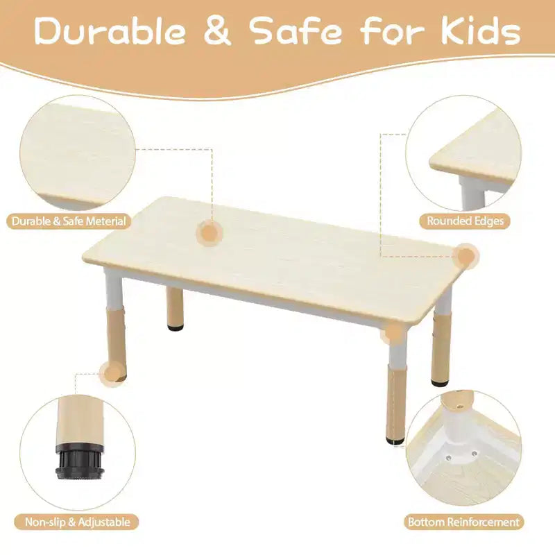Ensemble Table et 4 Chaises pour Enfants, Ensemble Table et Chaises pour Tout-petits Réglable en Hauteur, Dessus de Table Anti-graffiti, Table Multi-activités pour Enfants pour 4