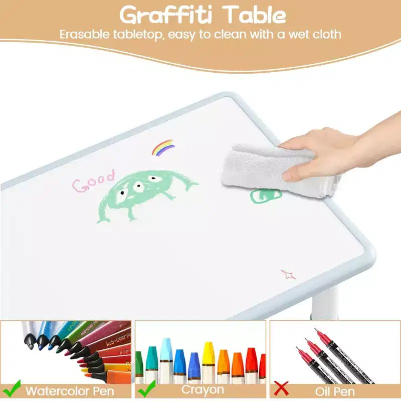 Ensemble table et 2 chaises pour enfants, ensemble table et chaises pour tout-petits réglables en hauteur, bureau graffiti, table multi-activités pour enfants pour 2