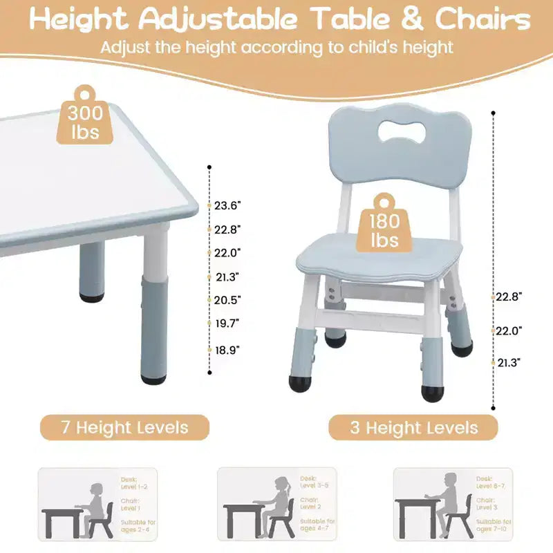 Ensemble table et 2 chaises pour enfants, ensemble table et chaises pour tout-petits réglables en hauteur, bureau graffiti, table multi-activités pour enfants pour 2