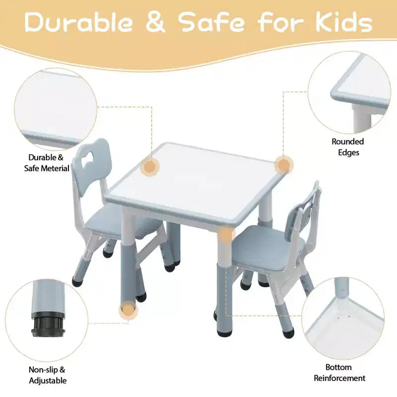 Ensemble table et 2 chaises pour enfants, ensemble table et chaises pour tout-petits réglables en hauteur, bureau graffiti, table multi-activités pour enfants pour 2