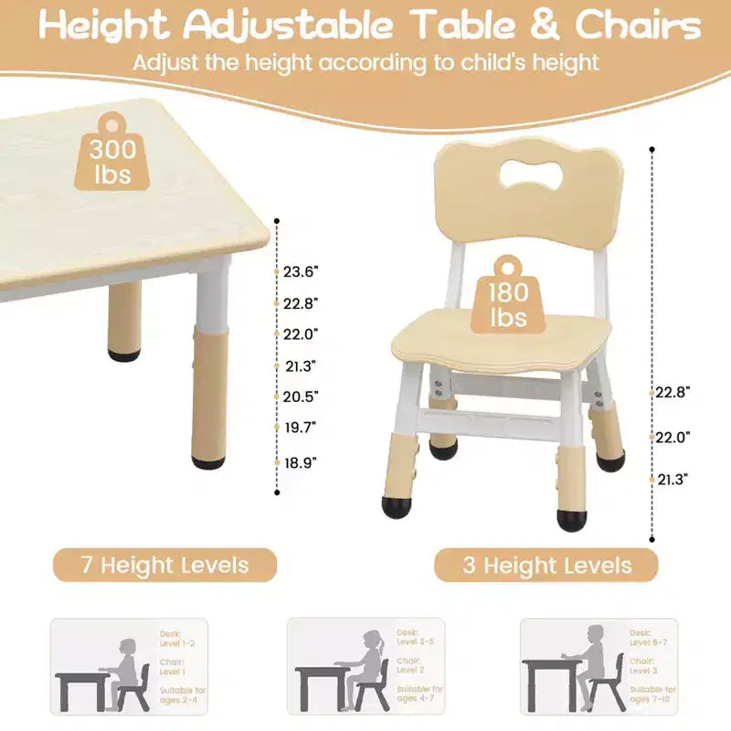 Ensemble table et 2 chaises pour enfants, ensemble table et chaises pour tout-petits réglables en hauteur, bureau graffiti, table multi-activités pour enfants pour 2
