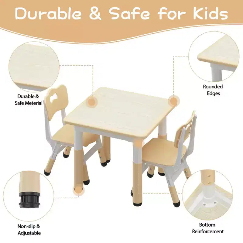 Ensemble table et 2 chaises pour enfants, ensemble table et chaises pour tout-petits réglables en hauteur, bureau graffiti, table multi-activités pour enfants pour 2