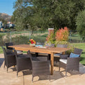 GDFStudio Kenerson Outdoor 9 Piece Wicker and Acacia Wood Dining Set with Expandable Dining Table, Teak/Multibrown