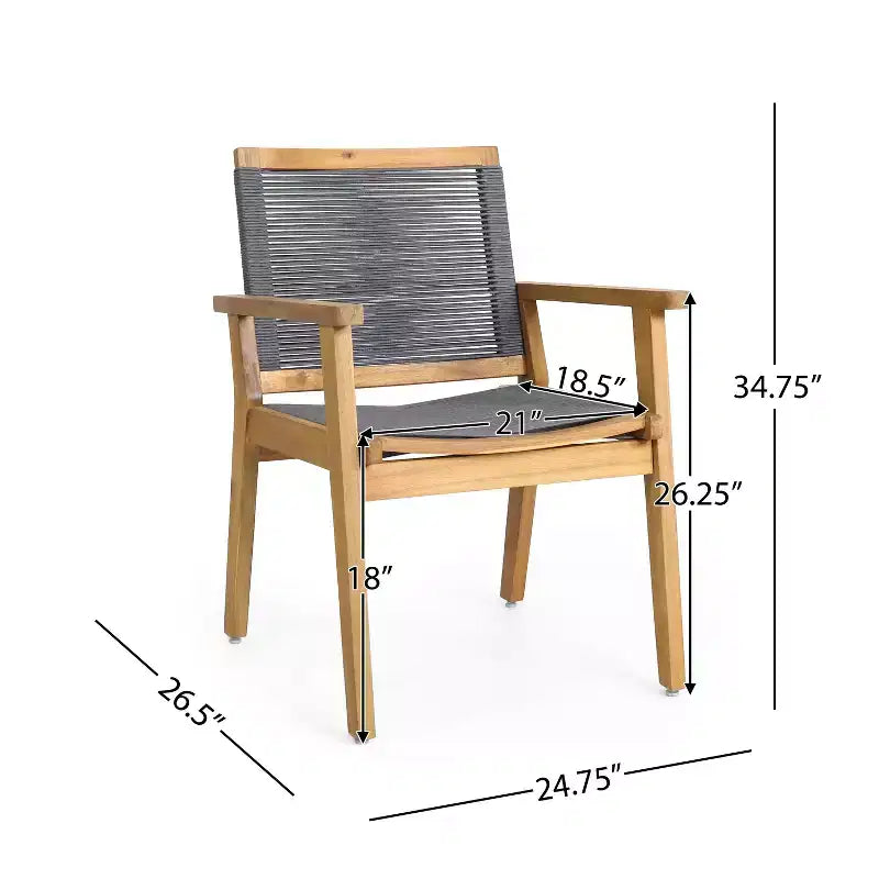 GDFStudio Specter Ensemble de salle à manger 5 pièces en bois d'acacia et corde d'extérieur, teck/gris foncé