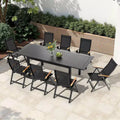 Crestlive Products 9pc Patio Expandable Dining Set Aluminum Outdoor 94.5'' Rectangular Table for 6 to 8 with Folding Chairs