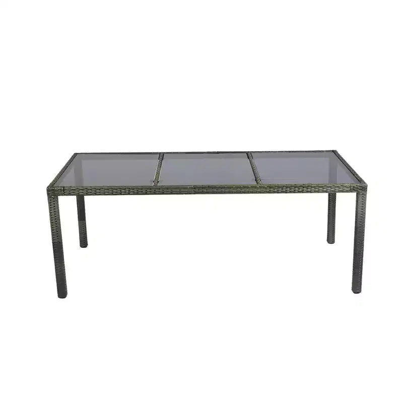 Ensemble de salle à manger Whisen 9 pièces en osier pour terrasse avec plateau en verre
