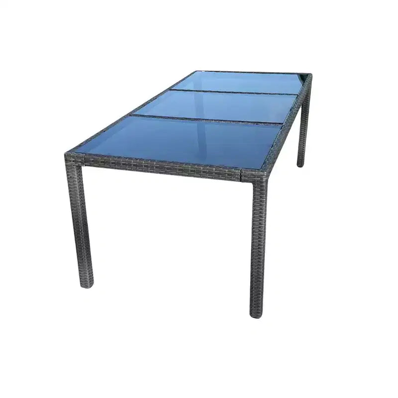 Ensemble de salle à manger Whisen 9 pièces en osier pour terrasse avec plateau en verre