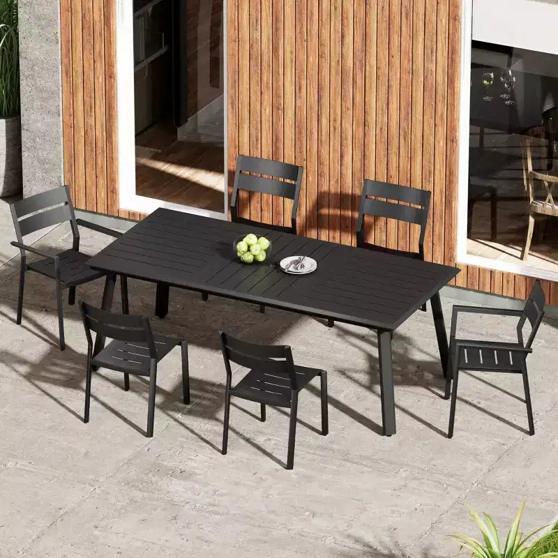 Crestlive Products 7pc Aluminum Patio Dinning Set 82.7in Table and 6 Chairs Aluminum Table Top Black for Outdoor Pool Lawn