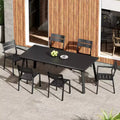 Crestlive Products 7pc Aluminum Patio Dinning Set 82.7in Table and 6 Chairs Aluminum Table Top Black for Outdoor Pool Lawn