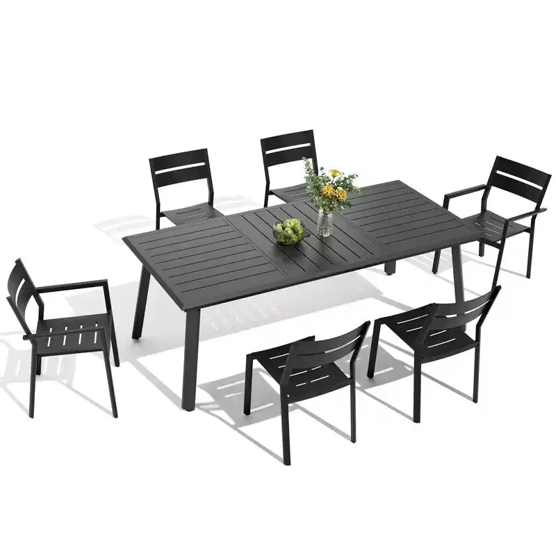 Crestlive Products Ensemble de salle à manger de patio en aluminium 7 pièces Table de 210 cm et 6 chaises Plateau de table en aluminium noir pour extérieur piscine pelouse
