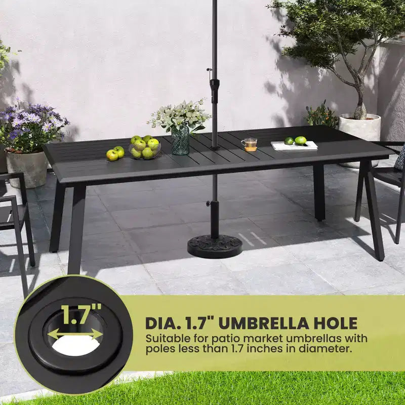 Crestlive Products Ensemble de salle à manger de patio en aluminium 7 pièces Table de 210 cm et 6 chaises Plateau de table en aluminium noir pour extérieur piscine pelouse